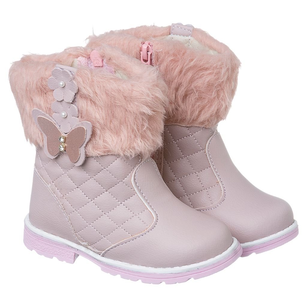 Bota Infantil Feminino Inverno Pelinho Borboleta-Café com Leite