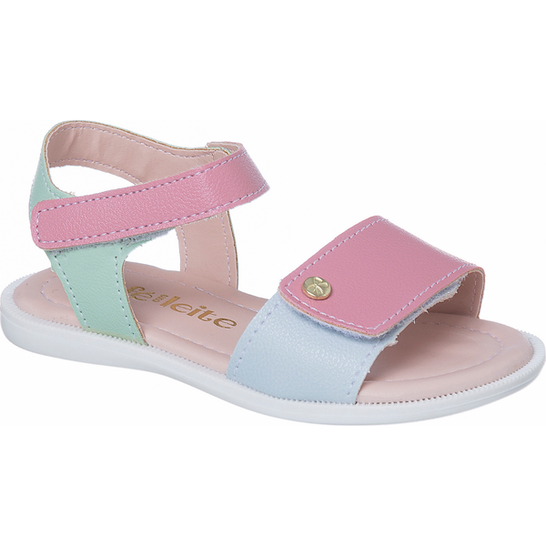 Sandália Papete Infantil Menina Velcro Colorida-Café com Leite