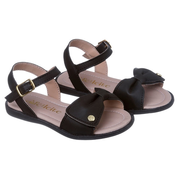 Sandália Infantil Feminina Laço Preta-Café com Leite