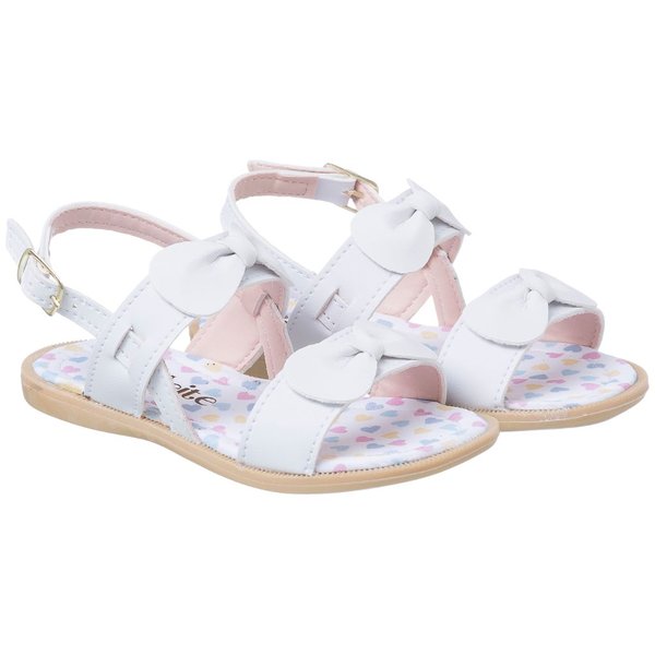 Sandália Infantil Feminina Dois Laço Delicada Branca-Café com Leite