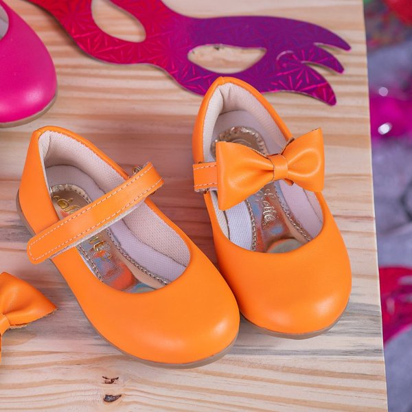Sapatilha Infantil Alegria Laço Removível Laranja Café com Leite