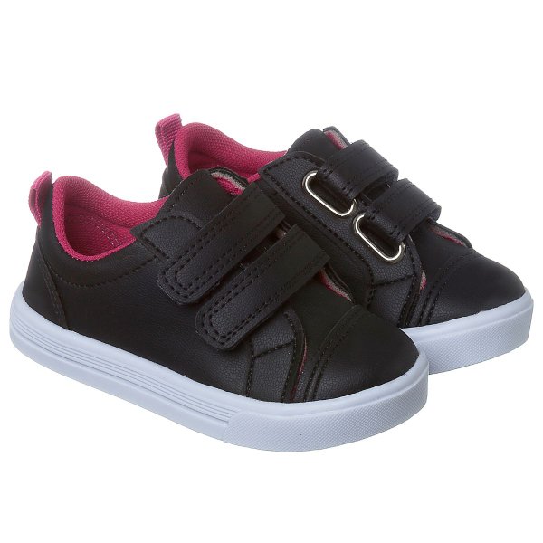 Tênis Infantil Feminino Básico com Ponta de Velcro Preto/Pink