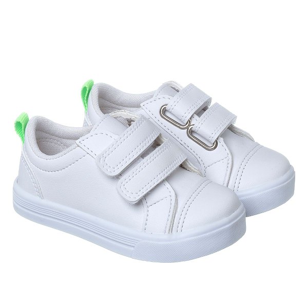 Tênis Infantil Básico Unissex com Ponta de Velcro Branco/Verde