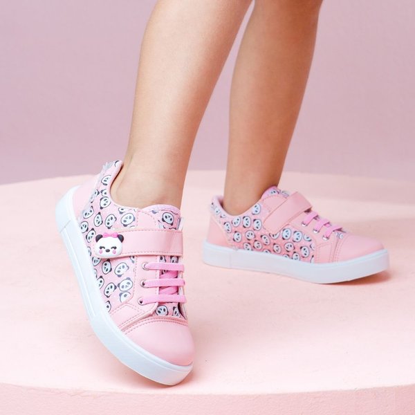 Tênis Infantil Feminino Classico Rosa/Panda-Café com Leite