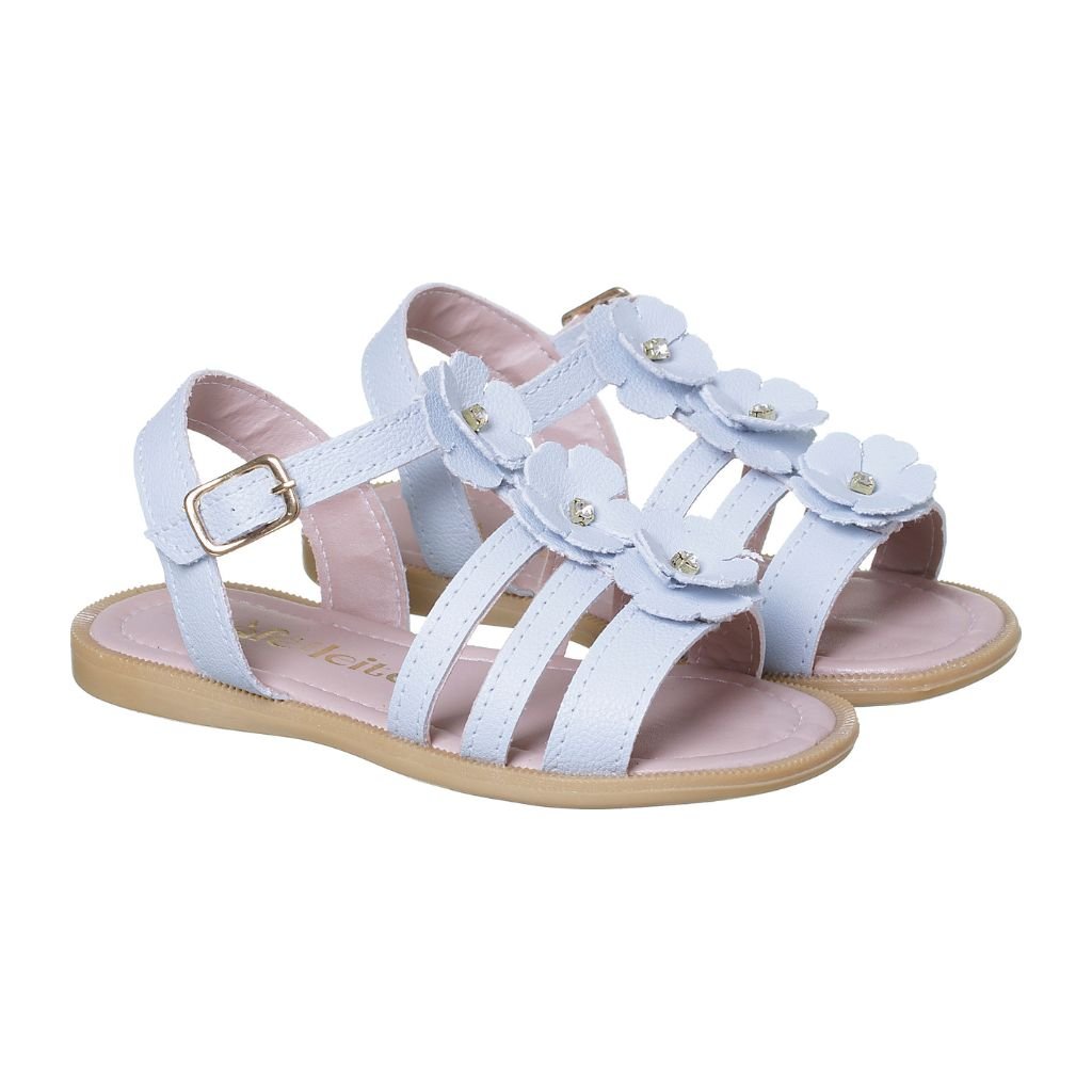 Sandália Infantil Feminina Azul Bebe Flor-Café com Leite
